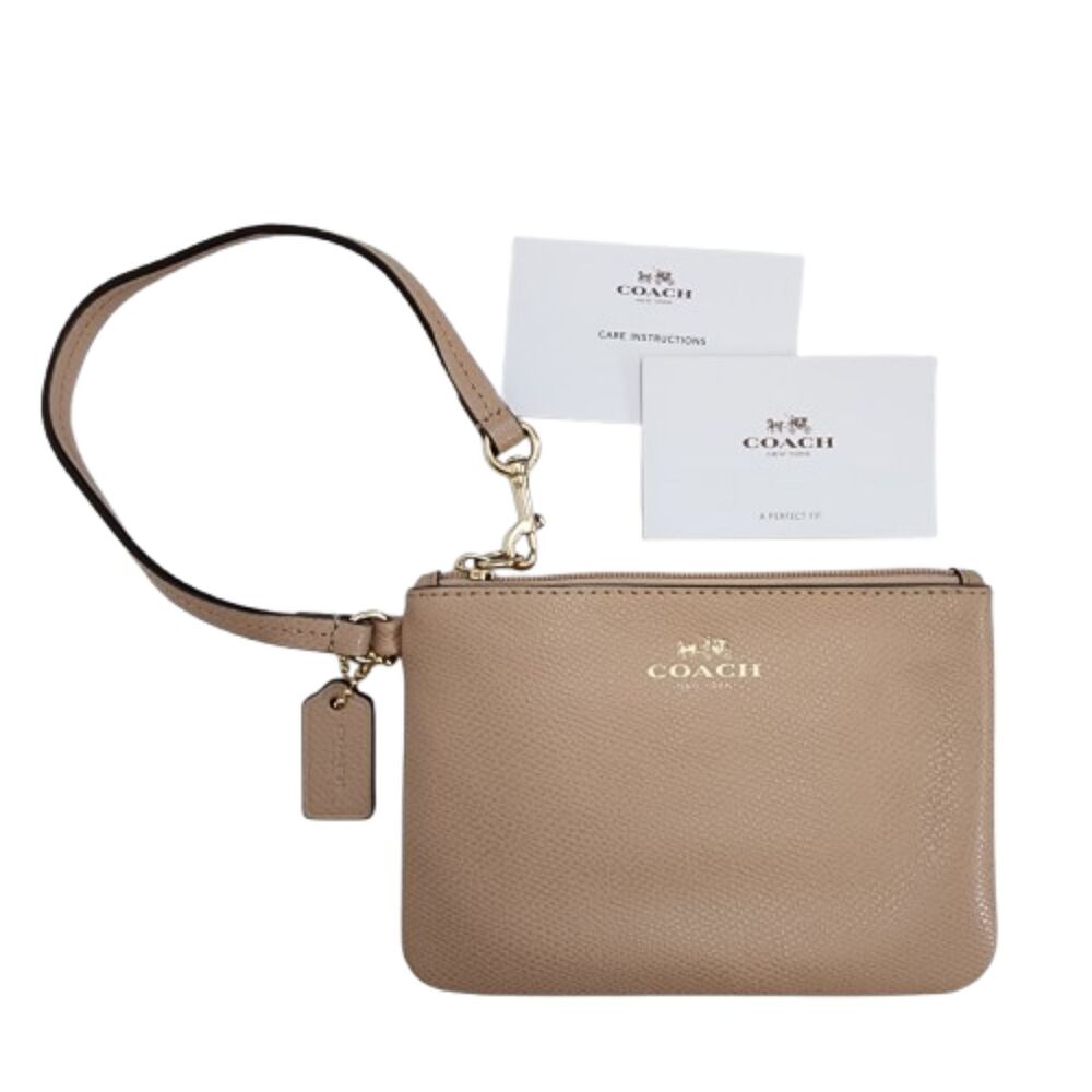 Coach Corner Zip Wristlet in Taupe